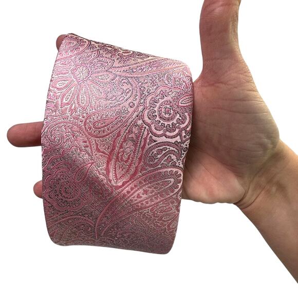 Pronto Uomo Pink Paisley Silk Tie Men’s Classic 100% Silk Neck Tie Formal Wear - Picture 4 of 6